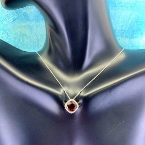 14K White Gold Garnet & White Diamond Pendant